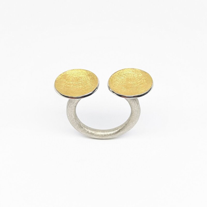 "Twins", bague en argent 925/- et or fin.