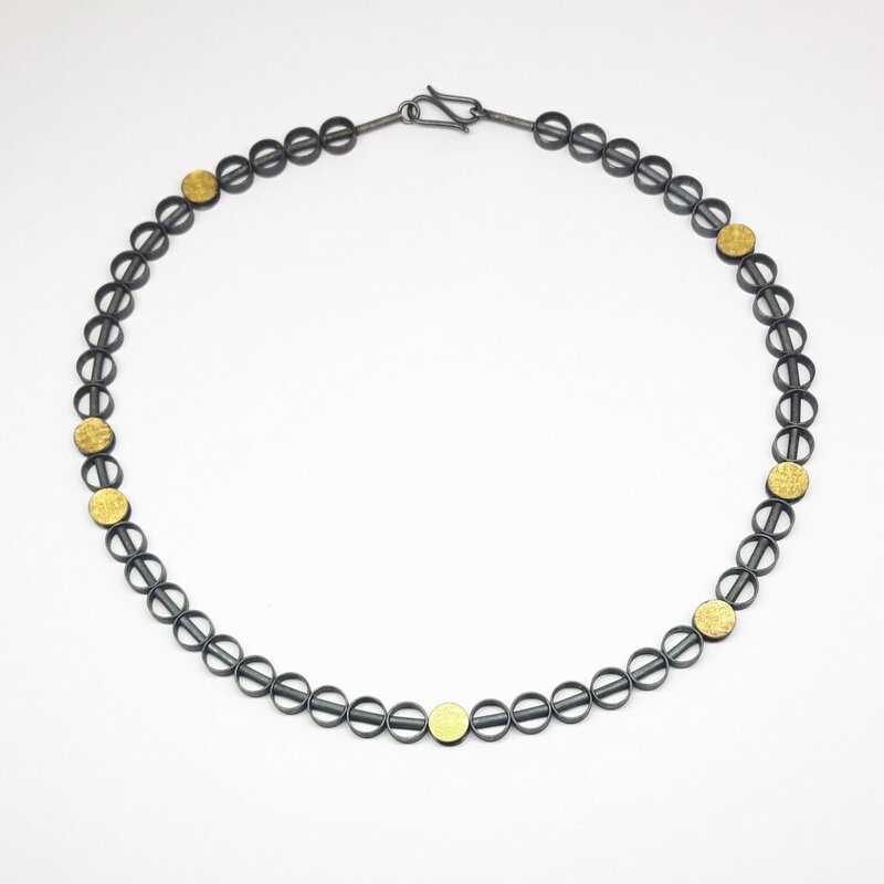 Collier en argent 925/- noirci et or fin Ø8mm.