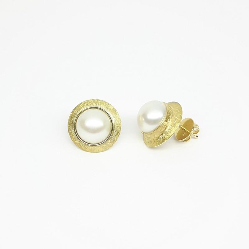 Boucles d'oreilles en or jaune 18kt et perles de culture d'eau douce Ø10.5-11mm