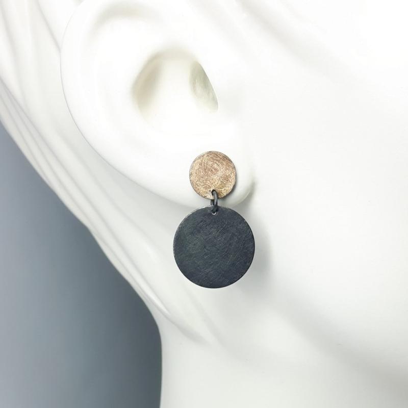 Boucles d'oreilles en argent 925/- noirci et or rouge 18kt.