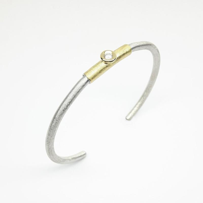 Bracelet en or jaune 18kt, 925/-argent et diamant Ø3mm 0,10ct.