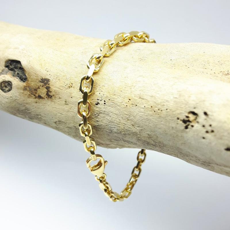 Bracelet forçat diamanté, or jaune 18kt massif 19cm Ø4mm.