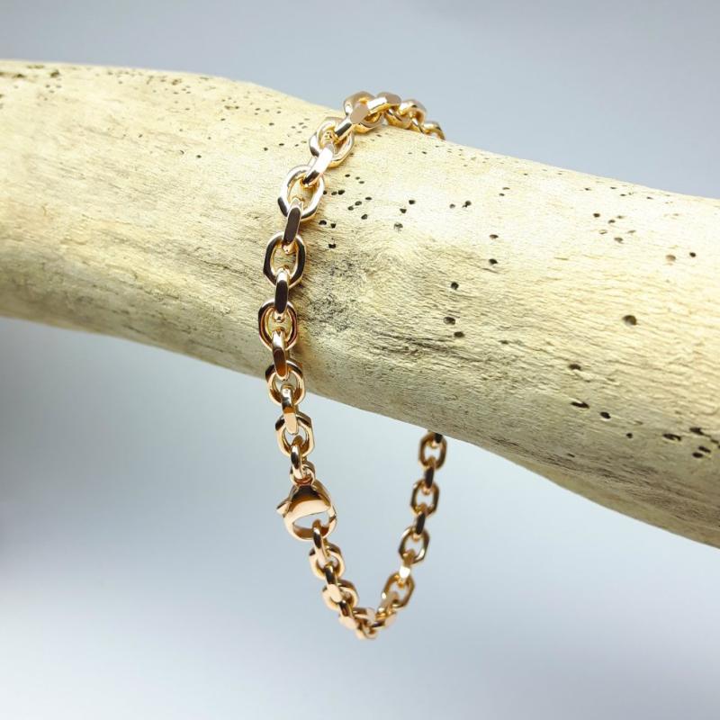 Bracelet forçat diamanté, or rouge 18kt massif 19,5cm Ø4,6mm.