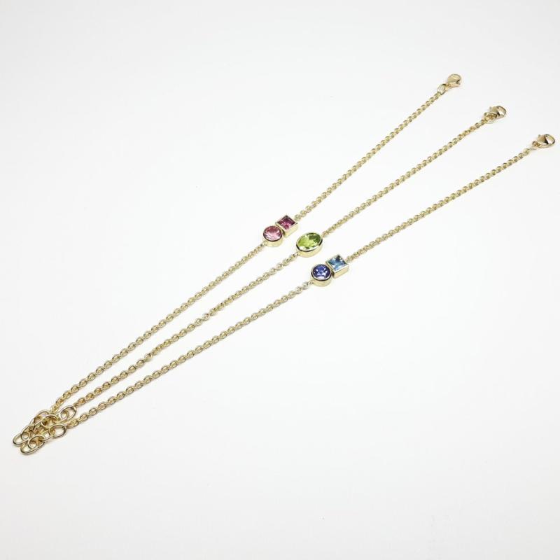 Bracelet en or jaune 18kt, tanzanite et aigue-marine. Pièce unique.