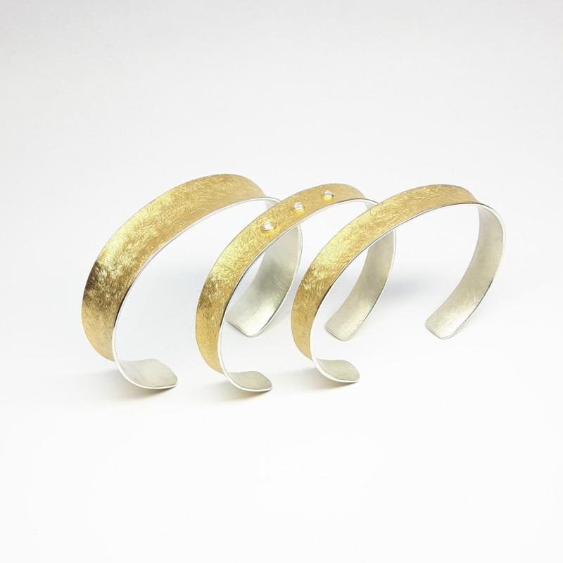 Bracelet en or 24ct, argent 925/- et 3 brillants Ø2,2mm.