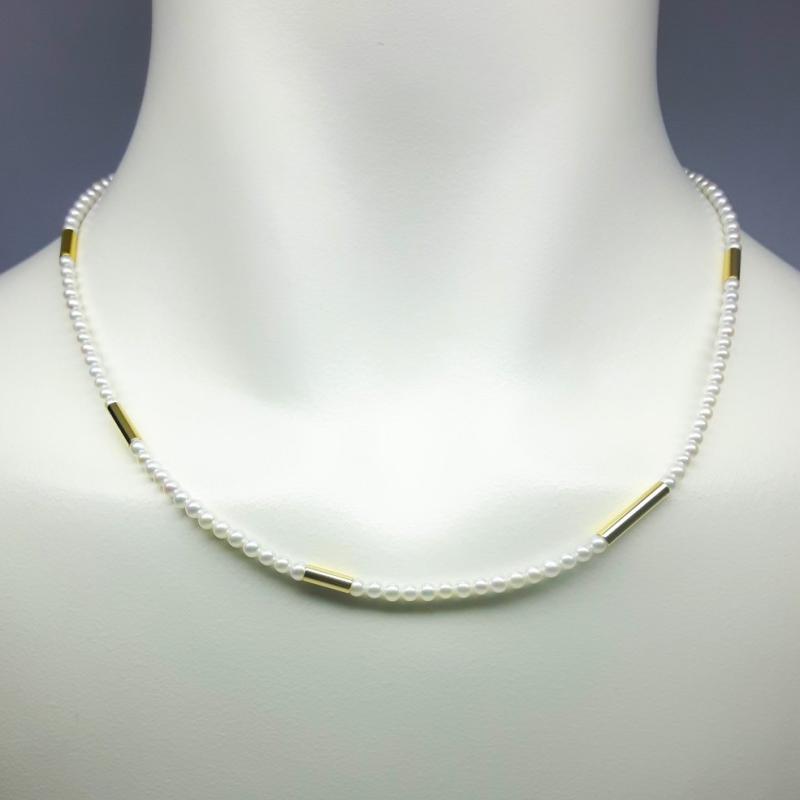 Collier en perles de culture d'eau douce Ming Ø3-3.5mm et or jaune 18kt poli.