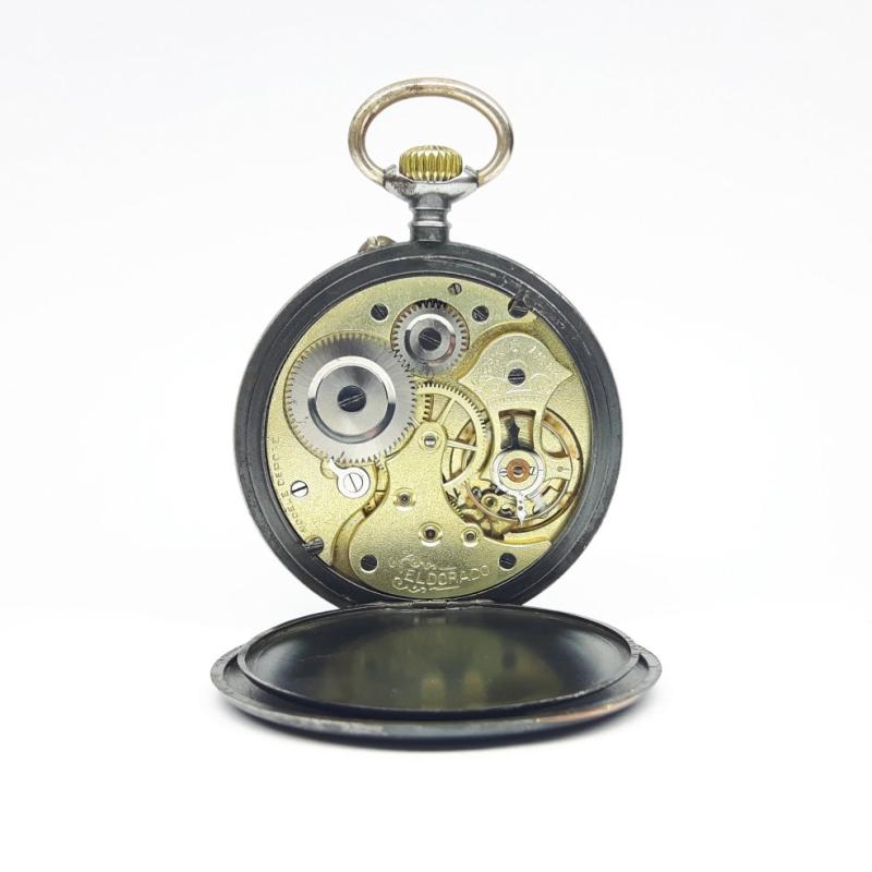 Montre de poche suisse EDLDORADO. Boîtier en acier et cadran émaillé. Vintage vers 1913. Bon état.